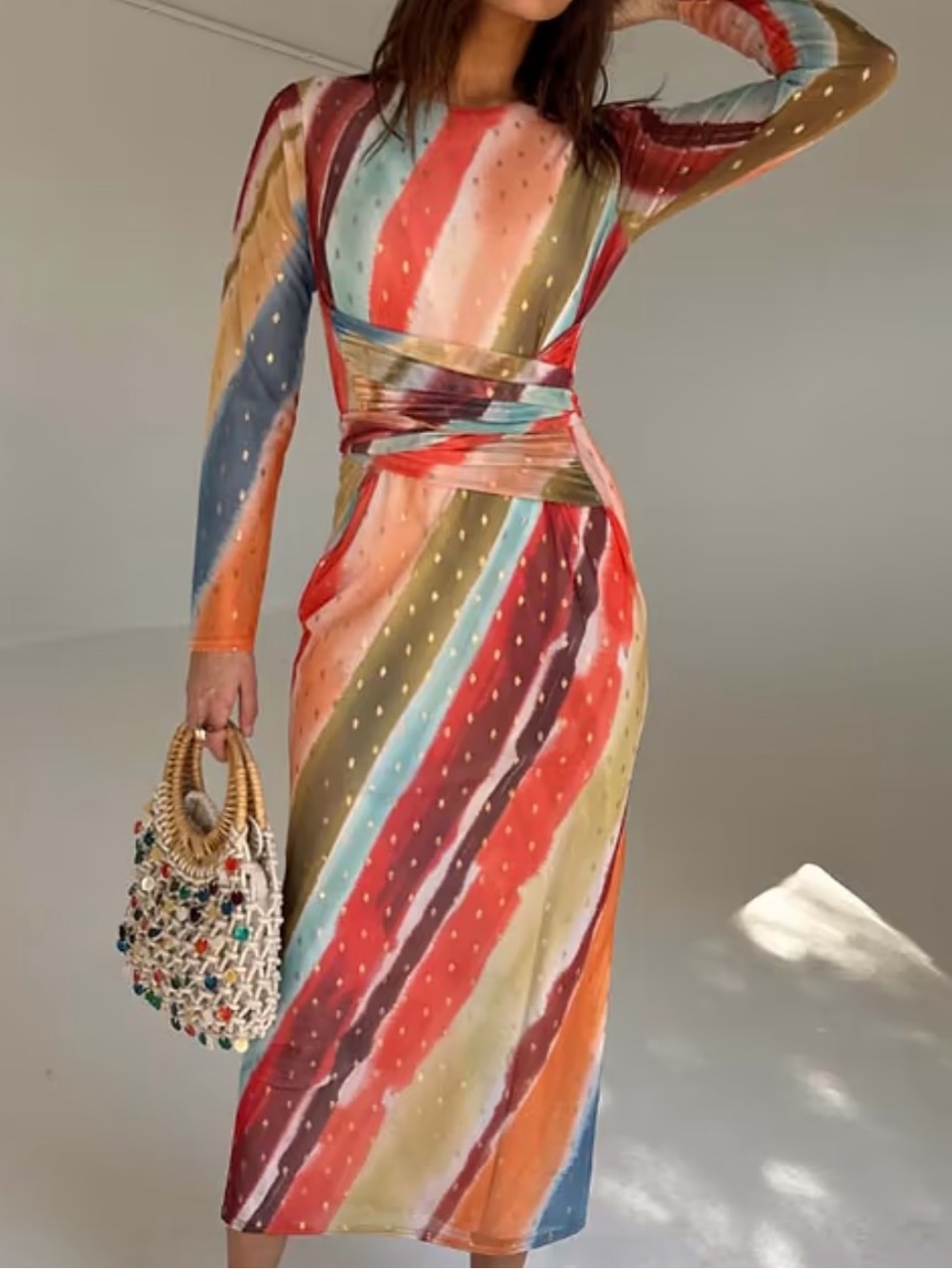 Never fully dressed Sunset Stripe Mesh Midi Dress Sz 12